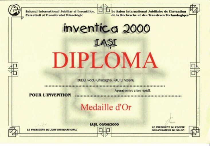Diploma Inventica 2000, medalia de aur pentru aparatul de citire rapidă